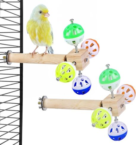 Bird Stand Perch Toy with Rotating Balls, Bird Toys for Parakeets, 7in Natural Pine Parrot Stand, Fun Toy for Birds Parrots Cockatiels Budgies Budgerigars Parrotlets Lovebirds (1 Pcs) in Kuwait