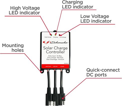 شوماخر SPC-7A جهاز التحكم بالشحن بالطاقة الشمسية 12 فولت - لبطاريات الرصاص الحمضية والألواح الشمسية - أسود in Kuwait