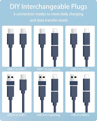 صندوق تخزين تحويل كابل USB C سلك شحن متعدد (USB-C إلى Lightning/USB-A/Type C/Micro) محول OTG لنقل البيانات للوحة الهاتف والكمبيوتر المحمول والكمبيوتر اللوحي ودبوس إخراج صينية فتحة البطاقة وحامل الهاتف in Kuwait