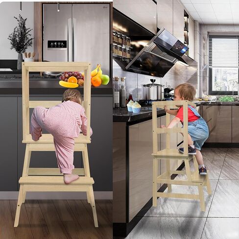 Toddler Tower,Kitchen Step Stool for 18 Months and Older,Solid Wood Kid Kitchen Stool(Blue) in Saudi Arabia