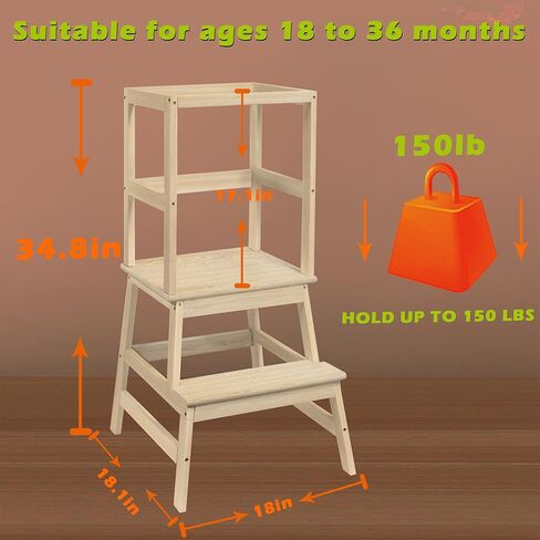 Toddler Tower,Kitchen Step Stool for 18 Months and Older,Solid Wood Kid Kitchen Stool(Blue) in Saudi Arabia