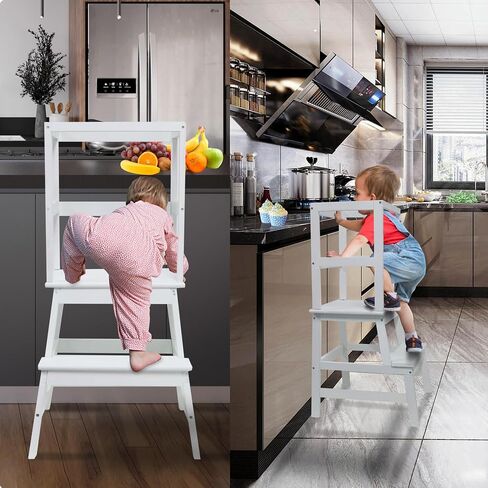 Toddler Tower,Kitchen Step Stool for 18 Months and Older,Solid Wood Kid Kitchen Stool(Blue) in Saudi Arabia