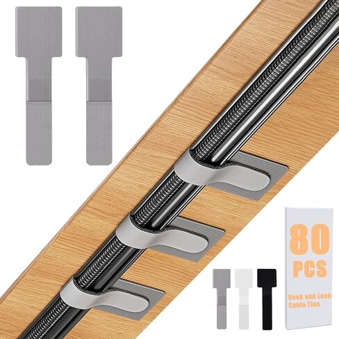 Hook and Loop Cable Management Under Desk, 80PCS Self Adhesive Cable Ties, Reusable Wire Organizers for Cords, Adjustable Cable Straps Clips, Home Office Essentials (Black) in Saudi Arabia