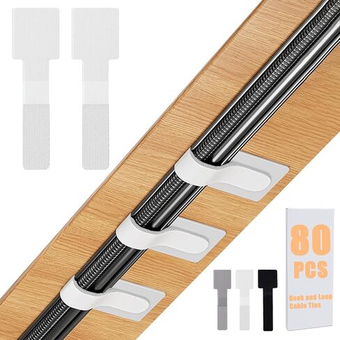 Hook and Loop Cable Management Under Desk, 80PCS Self Adhesive Cable Ties, Reusable Wire Organizers for Cords, Adjustable Cable Straps Clips, Home Office Essentials (Black) in Saudi Arabia
