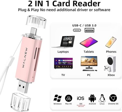 SD/Micro-SD Card Reader, WALNEW USB 3.0 and USB-C to SD/TF Memory Card Adapter for Mac,MacBook,Computer/PC,Laptop,iPad,Samsung Galaxy Android Phone,Support UHS-I SDHC/SDXC/MicroSD/MicroSDHC/MicroSDXC in Kuwait
