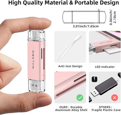 SD/Micro-SD Card Reader, WALNEW USB 3.0 and USB-C to SD/TF Memory Card Adapter for Mac,MacBook,Computer/PC,Laptop,iPad,Samsung Galaxy Android Phone,Support UHS-I SDHC/SDXC/MicroSD/MicroSDHC/MicroSDXC in Kuwait