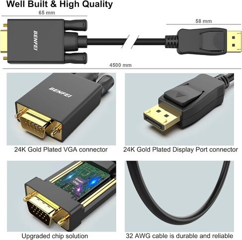 BENFEI DisplayPort to VGA Cable, 1.8M Display Port of Computer/Laptop to VGA of Monitor/Projector Gold-Plated Adapter (Not Bidirectional,Not Compatible with HDMI or USB) in Kuwait