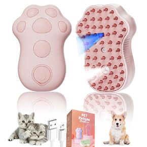 Cat Steam Brush, Cat Steam Brush for Shedding, 4 In1 Rechargeable Pet Hair Removal Tool for Cat, Dog, Self Cleaning & Grooming Brush for Long & Short Hair of Pets, Comfortable Skin-friendly (Pink)