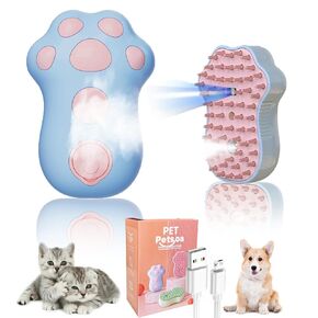 Cat Steam Brush, Cat Steam Brush for Shedding, 4 In1 Rechargeable Pet Hair Removal Tool for Cat, Dog, Self Cleaning & Grooming Brush for Long & Short Hair of Pets, Comfortable Skin-friendly (Pink)