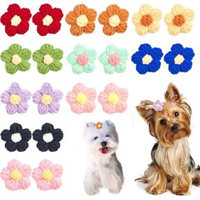 PET SHOW 10Pairs/Pack Flower Dog Hair Bows for Small Medium Dogs Yorkie Girl Boy Flower Bows with Rubber Band Doggies Cat Grooming Hair Accessories for Party Birthday