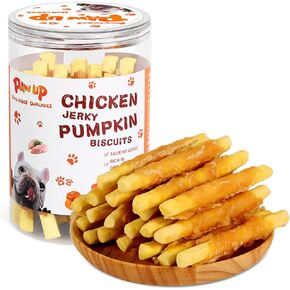 Dog Treats Chicken Wrapped Biscuits Pumpkin Sticks, Rawhide Free Soft Chewy w/Taurine, Dog Training Treats,12.5 oz