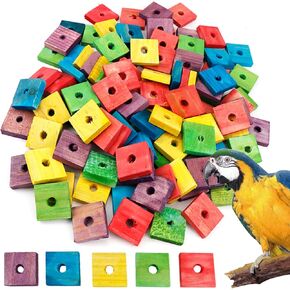 100 Pieces Parrot Wooden Chewing Toy Parrot Bite Toy Parrot Chewing Blocks for Small, Medium, Large Parrot Budgies Parakeet Cockatiel(Mixed Color)