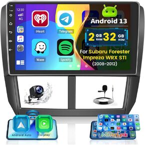 Roinvou 2+32G Android Double Din Car Stereo for Subaru Forester 2008 09 10 11 12 9'' 1080P HD Touch Screen Wireless Carplay Android Auto GPS WiFi Bluetooth Hi-Fi FM RDS Backup Camera External Mic