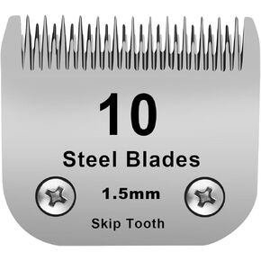 10+7+5+4 Skip tooth Detachable Pet Dog Grooming Steel Blades Set,Compatible with Andis,Oster A5,Wahl KM10 Series Clippers,Cut Length 1/16"(1.5mm) to 3/8"(9.5mm),4 Pack (10+7+5+4 Skip tooth Blade)