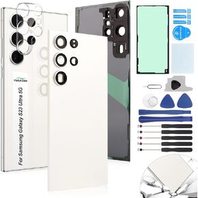 for Samsung Galaxy S23 Ultra Back Glass Replacement for Samsung S23 Ultra 5G 2023 Rear Glass Replacement SM-S918 Battery Cover Housing Door Accessories Parts with Repair Tools (White)