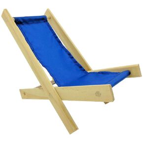 Wooden Toy Folding Beach Chair, Royal Blue Fabric for Dolls, Stuffed Animals, Action Figures
