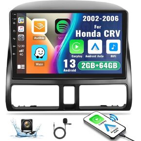 Android 13 Car Stereo for Honda CRV 2002 2003 2004 2005 2006,9" HD Touch Screen Car Radio in-Dash Navigation GPS Head Units with Bluetooth Phone Mirror Link WiFi FM/RDS SWC+Backup Camera&Mic