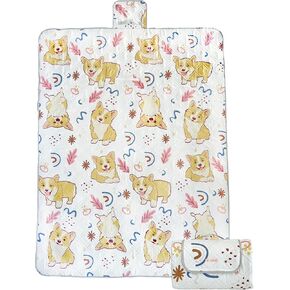 Lil' Ken Ken Large (80" x 60") Corgi Puppy Print Picnic/Beach Blanket. Waterproof, Sandproof & Great for All Outdoor Activities-Great Gift for Corgi Lovers