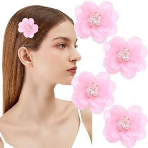 Handmade Flower Hair Clips, 2 Pcs Decorative Floral Design Alligator Hair Clips Pearl Barrettes, Wedding Hair Pins Hair Bow Accessories for Women Girls