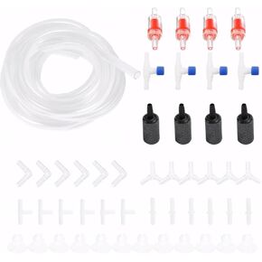 Aquarium Air Pump Accessories Set, Include 4 Air Stones, 2 Check Valves,16 Connectors, 6 Suction Cups and 16.5 Feet Airline Tubing Standard