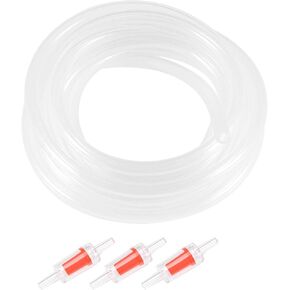 uxcell Silicone Tubing 5/32"(4mm) ID 1/4"(6mm) OD 8ft(2.5m) Aquarium Pump Air Hose Water Pipe Silicone Rubber Tube Clear with 3pcs Check Valves