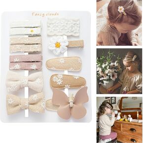 مشابك شعر للفتيات مع أقواس زهرة، 10 قطع 2 بوصة مشابك ومشابك تمساح مبطنة بالكامل، إكسسوارات شعر مصنوعة يدويًا للأطفال الصغار في سن المدرسة هدايا للفتيات in Kuwait