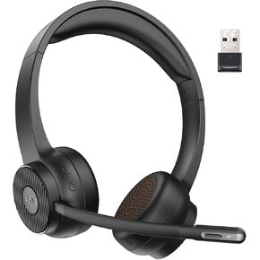 EKSA Wireless Headset with Mic, Bluetooth V5.2 Headset with Microphone with Noise Cancelling Microphone & USB Dongle 55H Playtime On Ear PC Headset for Office Work Call Center Laptop Tablet Home