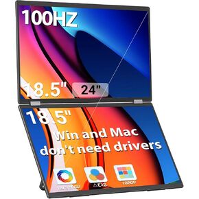 InnoView 18.5" Dual Monitor 100hz 115% sRGB HDMI USB-C Portable Monitors 1080p Laptop Monitor Extender for Laptop PC Windows Mac 90°/180° Rotation