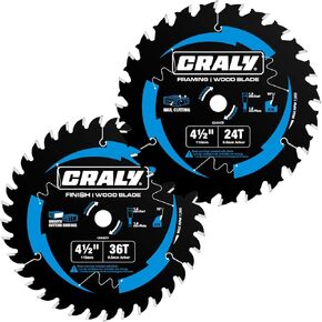CRALY 4-1/2 Inch 36 Teeth Fine Finish Wood Cutting Circular Saw Blade, 9.5 mm Arbor, Carbide Tipped, Thin Kerf, Black Ice Coating, for Plywood, MDF, OSB, Laminated, 2-Pack(C0436FF-2)