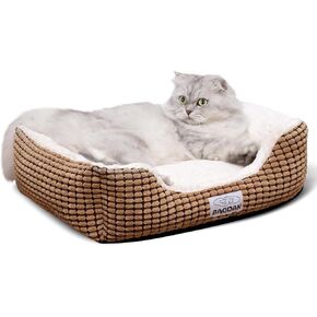 Cat Beds for Indoor Cats, Small Fluffy Pet Beds with Super Soft Fillings, Washable Dog Beds for Small Dogs and Cats, Calming Puppy Beds for Kittens, Brown/Beige, 20 inches