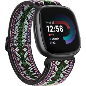 Amzpas Bands Compatible with Fitbit Versa 4 Band/Fitbit Versa 3 Bands/Fitbit Sense Band/Fitbit Sense 2 Band for Women Men, Soft Elastic Nylon Band Replacement for Fitbit Versa 4/Versa 3/Sense 2