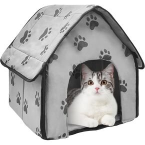 Cat House for Pet Cats, Foldable Warm and Soft Cats Cave with Reusable Mat Easy to Assemble Cartoon Cute Kitten Tent Bed for Indoor Cats Kitty and Medium Small Dogs(Grey)