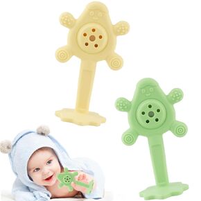 Fu Store Baby Rattles Toys 2 Pack Infant Grab Shake Flexible Rattle Chew Teething Toy Sensory Development Silicone Teethers for Newborn Babies Infant Boys Girls Yellow&Green