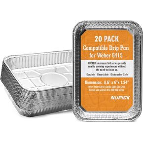 NUPICK 30 Pack 6415 Drip Pans Compatible for Weber Spirit Series, Genesis Series, Q Series Grills, Disposable Aluminum Foil Grease Trays, 8.5" x 6"
