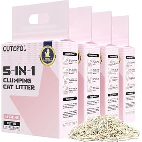 Mixed 5-in-1 Clumping Cat Litter 15.8 lb, Odor Control and Rapid Clumping, Water Absorbent and Flushable, Dust-Free, Multi-Cat, Bentonite Tofu and Cassava Cat Litter, Jasmine, 7.9lb/Bag