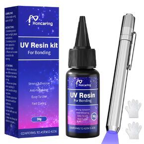 UV Resin Kit with Light, Fast Drying UV Resin, Bonding & Repairing in Seconds, 30g/1oz Clear UV Glue with UV Penlight for Resin, Plastic, Glass, Acrylic
