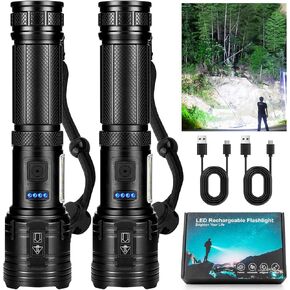 Flashlights High Lumens Rechargeable 2 Pack, 990,000 Lumens Super Bright Flashlight, LED Powerful Flash Light, 7 Modes with COB Work Light, IPX7 Waterproof for Outdoor Camping Hiking