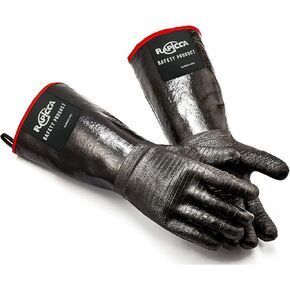 RAPICCA Heat Resistant BBQ Grill Gloves: Oil Resistant Waterproof for Smoking Grilling Cooking Barbecue Deep Frying Turkey Rotisserie Handling Hot Greacy Meat - Long Sleeve 932°F