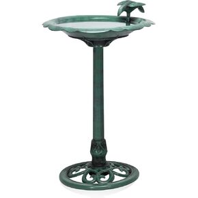 Alpine Corporation TEC114 Antique Flower Birdbath, 20" L x 20" W x 31" H, Green