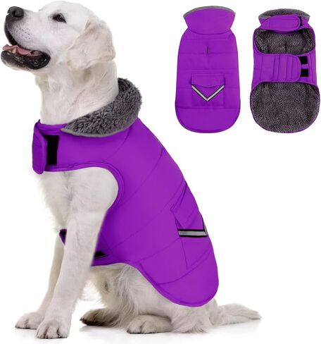 MIGOHI Warm Dog Winter Coat with Leash Hole and Furry Collar,Red,3XL in Saudi Arabia