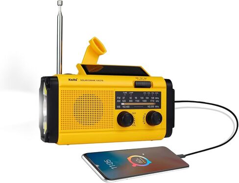 Kaito KA278 Emergency Radio – AM/FM NOAA Weather Radio and 4,000 mAh Power Bank Rechargeable with Solar Panel and Hand Crank (Yellow) in Saudi Arabia