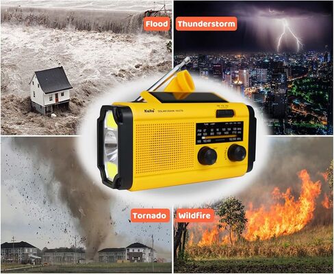 Kaito KA278 Emergency Radio – AM/FM NOAA Weather Radio and 4,000 mAh Power Bank Rechargeable with Solar Panel and Hand Crank (Yellow) in Saudi Arabia