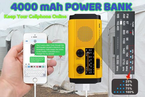 Kaito KA278 Emergency Radio – AM/FM NOAA Weather Radio and 4,000 mAh Power Bank Rechargeable with Solar Panel and Hand Crank (Yellow) in Saudi Arabia