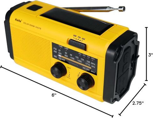 Kaito KA278 Emergency Radio – AM/FM NOAA Weather Radio and 4,000 mAh Power Bank Rechargeable with Solar Panel and Hand Crank (Yellow) in Saudi Arabia