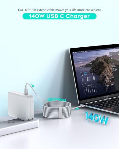 شاحن Macbook Pro Charge، 140 واط سريع Mac book Air/Pro مع كابل شاحن سريع 6FT USB C إلى C لأجهزة Apple MacBook Pro/MacBook Air 16 15 14 13 بوصة، M1 M2 M3، iPad Pro، Samsung Galaxy وجميع أجهزة USB C in Saudi Arabia