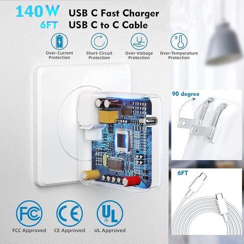 شاحن Macbook Pro Charge، 140 واط سريع Mac book Air/Pro مع كابل شاحن سريع 6FT USB C إلى C لأجهزة Apple MacBook Pro/MacBook Air 16 15 14 13 بوصة، M1 M2 M3، iPad Pro، Samsung Galaxy وجميع أجهزة USB C in Saudi Arabia