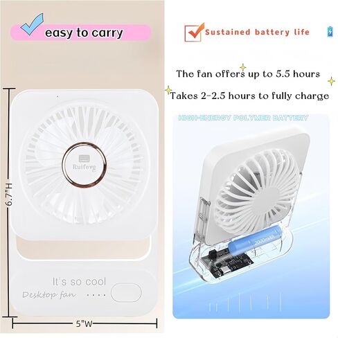 Desktop Fan A219 – Rechargeable, Ultra Quiet, 3-Speed Adjustable, 180° Rotation, Portable USB-C Fan with 2000mAh Battery – Perfect for Office, Home, and Camping - Green in Saudi Arabia