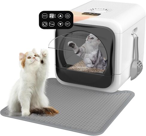 Smart Cat Litter Box, Electric Litter Box with Lid, Kitty Litter Box with Sensor, 3-Speed Covered XL Litter Box with Display, Odor Control Litter Box with Scoop, Mat, Non Leaking Litter Boxes for Cat in Saudi Arabia