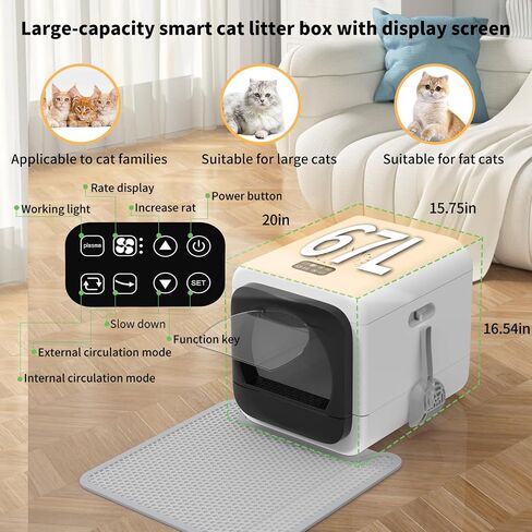 Smart Cat Litter Box, Electric Litter Box with Lid, Kitty Litter Box with Sensor, 3-Speed Covered XL Litter Box with Display, Odor Control Litter Box with Scoop, Mat, Non Leaking Litter Boxes for Cat in Saudi Arabia