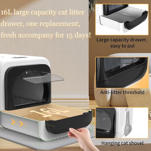 Smart Cat Litter Box, Electric Litter Box with Lid, Kitty Litter Box with Sensor, 3-Speed Covered XL Litter Box with Display, Odor Control Litter Box with Scoop, Mat, Non Leaking Litter Boxes for Cat in Saudi Arabia